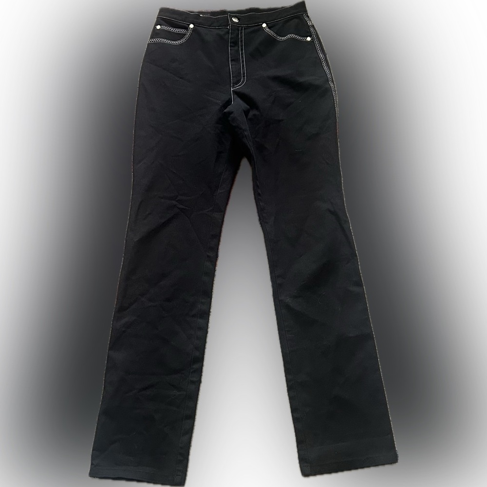 Vntg Escada Straight Denim Pants | Black w/ Contrast White Stitching | EU36